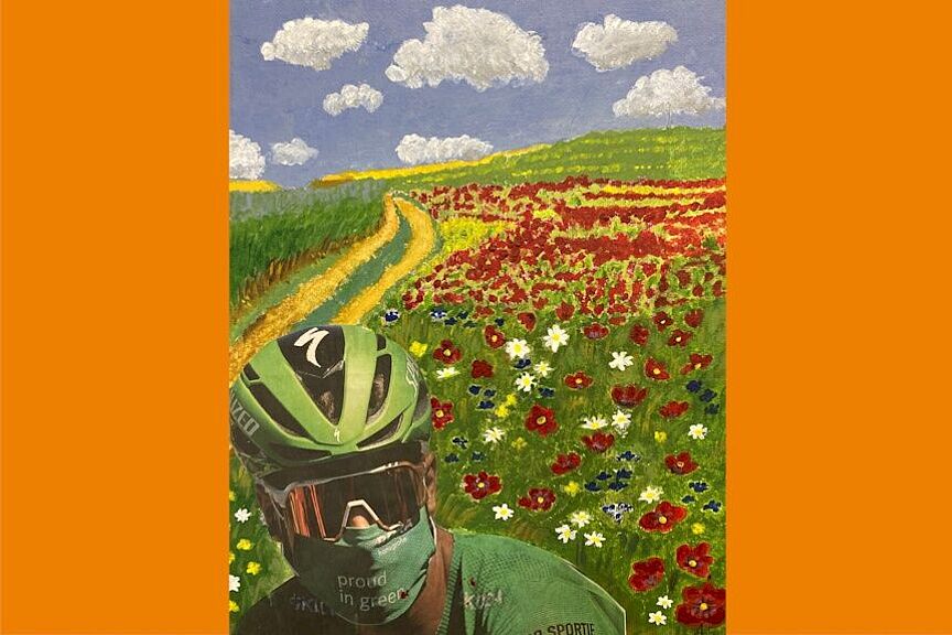 Radfahrer mit grüner Maske Radfahrer mit grünem Helm (Starfinger Annette)